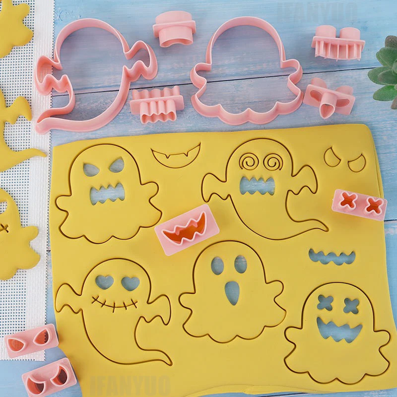 10pcs/set Halloween Cookie Cutters Pumpkin Ghost Face DIY Biscuit Mold Fondant Embosser Stamps Holiday Party Baking Pastry Tools