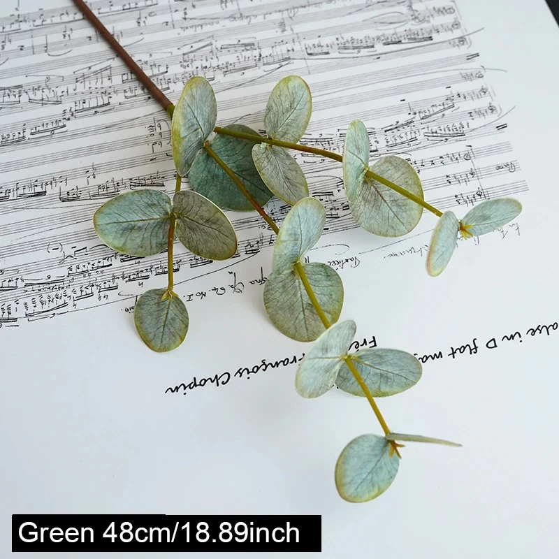 Branche d'arbre d'eucalyptus artificielle, feuilles rondes, feuille d'argent, plante rétro, décorati