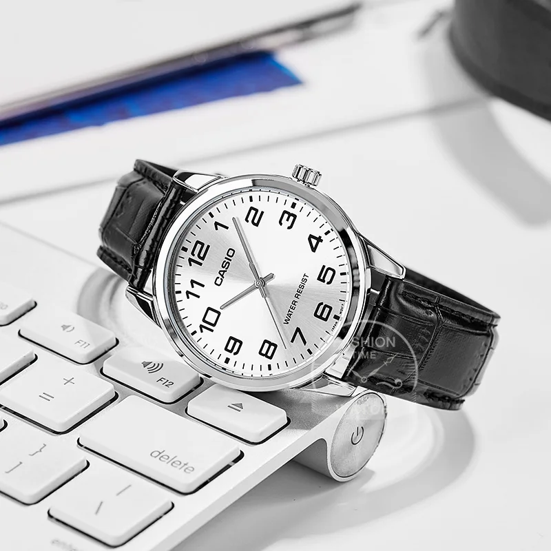 ساعة كاسيو للرجال، تصميم بسيط وبسيط، تصميم عصري، حركة كوارتز مقاومة للماء MTP-V001