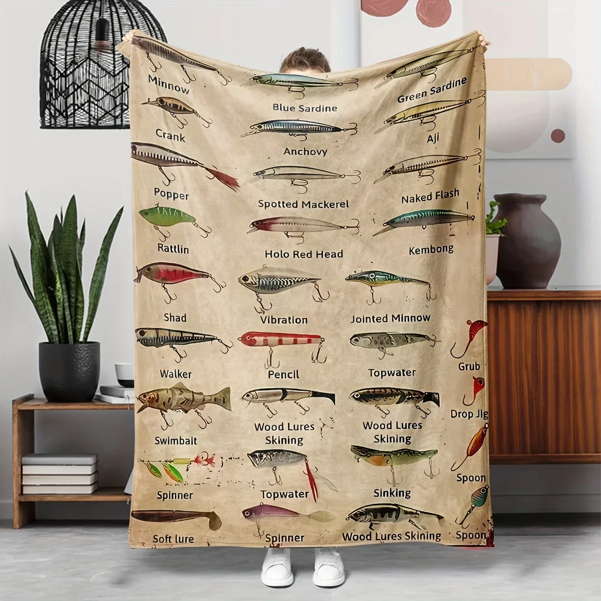 1pc Fishing themed flannel blanket super soft machine washable camping sofa blanket outdoor sports blanket