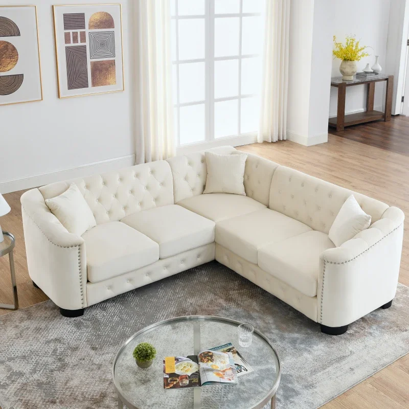 

82 inch modern Chesterfield velvet upholstered sofa,living room corner sofa set,5-seater L-shaped profile sofa,lounge sofa chair