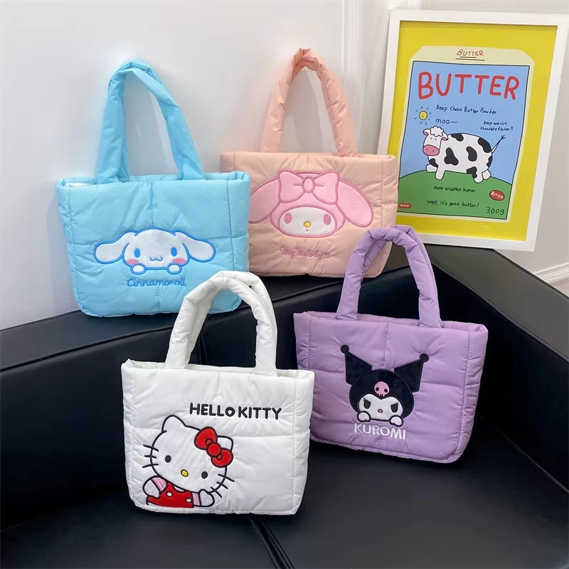 Sanrio Cinnamoroll Down Cloth Bag Hello Kitty Kuromi Cute Cartoon Handbag Casual Fashion The Tote Bags Single Shoulder Bag Gift