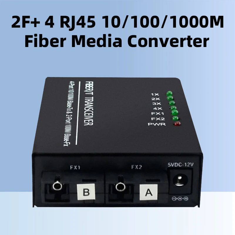 Convertitore in fibra Gigabit Base -Tx, convertitore multimediale in fibra SC 2 Fiber FX + 4 porte RJ45, 10 m, 100 m, 1000m, A, B, 1 pz