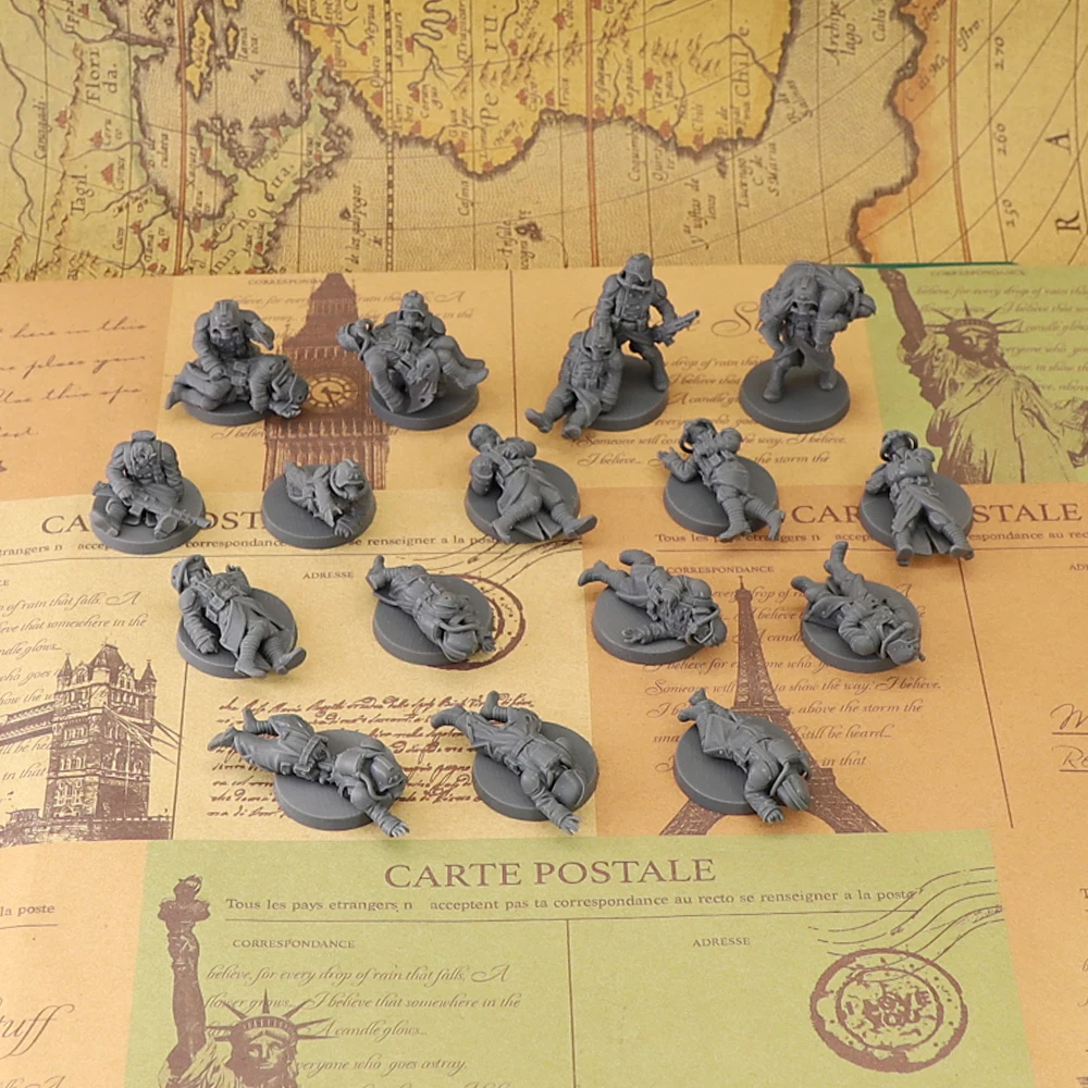 16Pcs Unpainted Resin Fallen Trooper Miniatures, Gas Mask Dead Soldiers Tabletop Wargame Casualty Figures