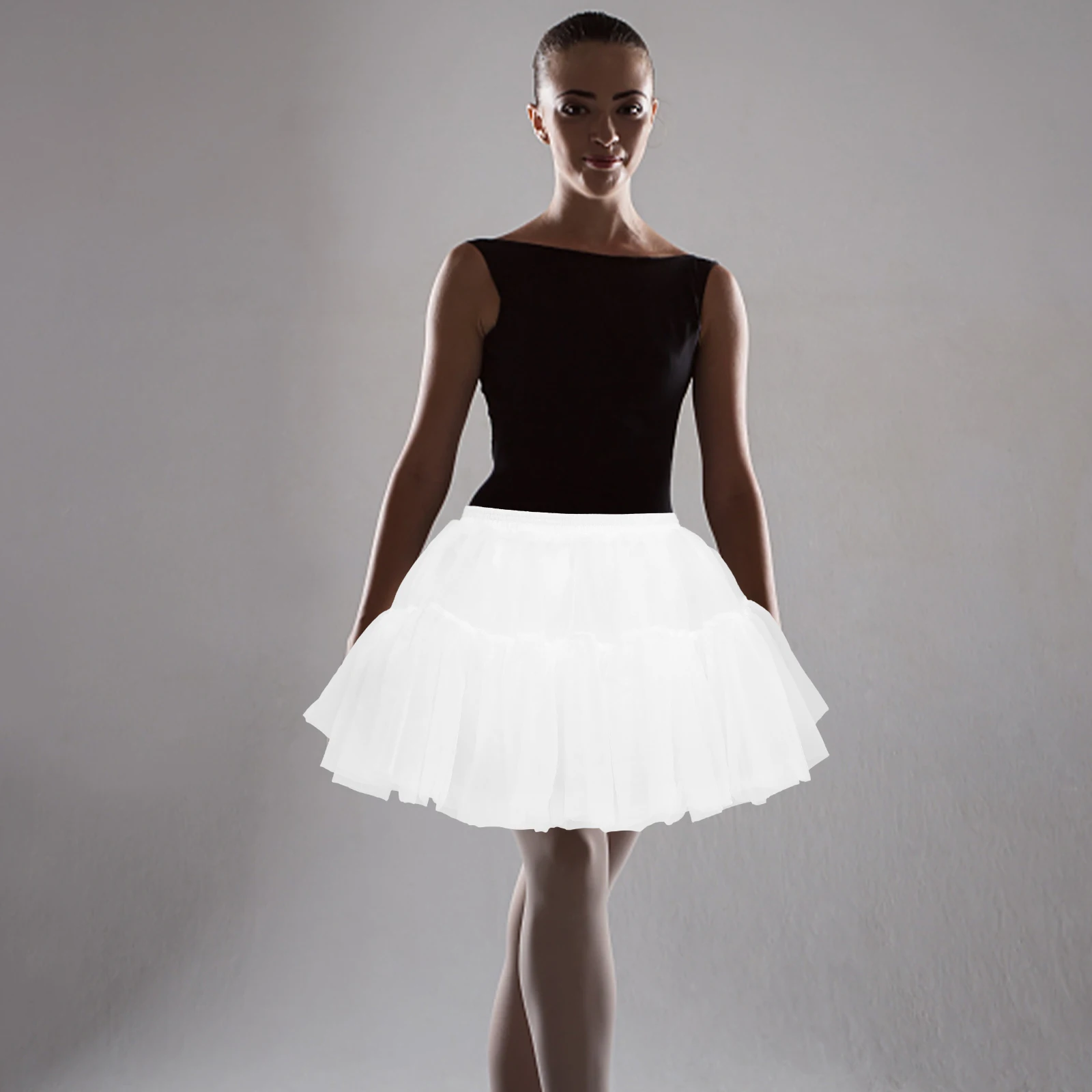 

Pannier White Tulle Petticoat Wedding Party Girls Short Hoopless Skirt Tutu Costume Ballet Dancewear