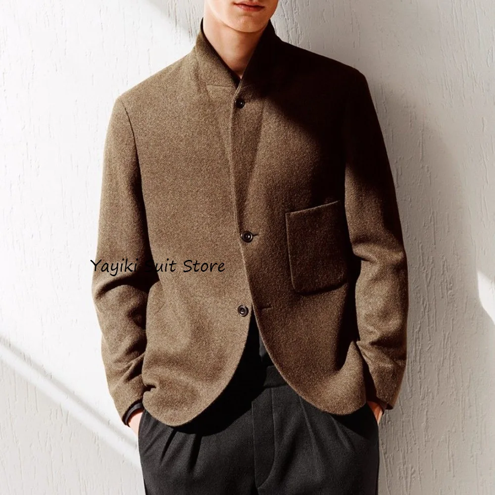 

Casual Suit Jackets Stand Collar Jackets for Man Single-breasted Men's Social Coat Wool Fabric Stylish Urban Blazers Fashion