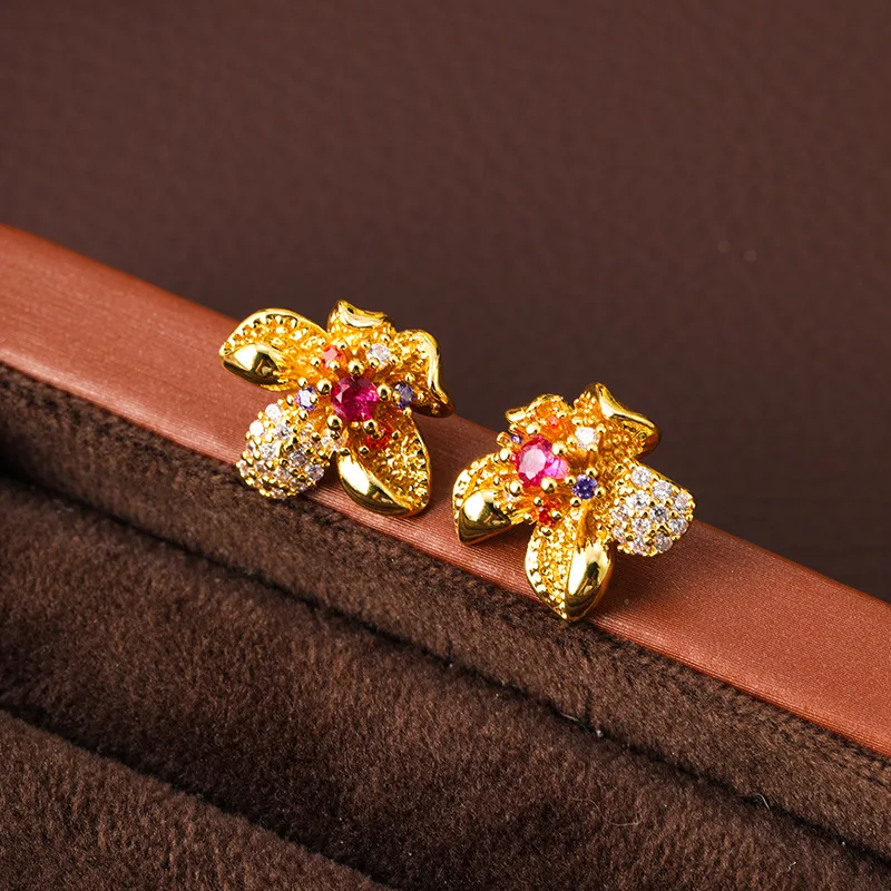 

Designer Romantic Zircon 18k Gold Plated Flower Stud Earrings Set Jewelry , Woman Ear Accessories Gift
