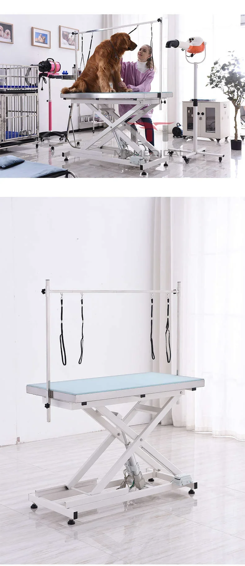 MT Medical Electric Lifting Pet Grooming Table, Dog Hairdressing Table with LED Light Veterinary Grooming Table