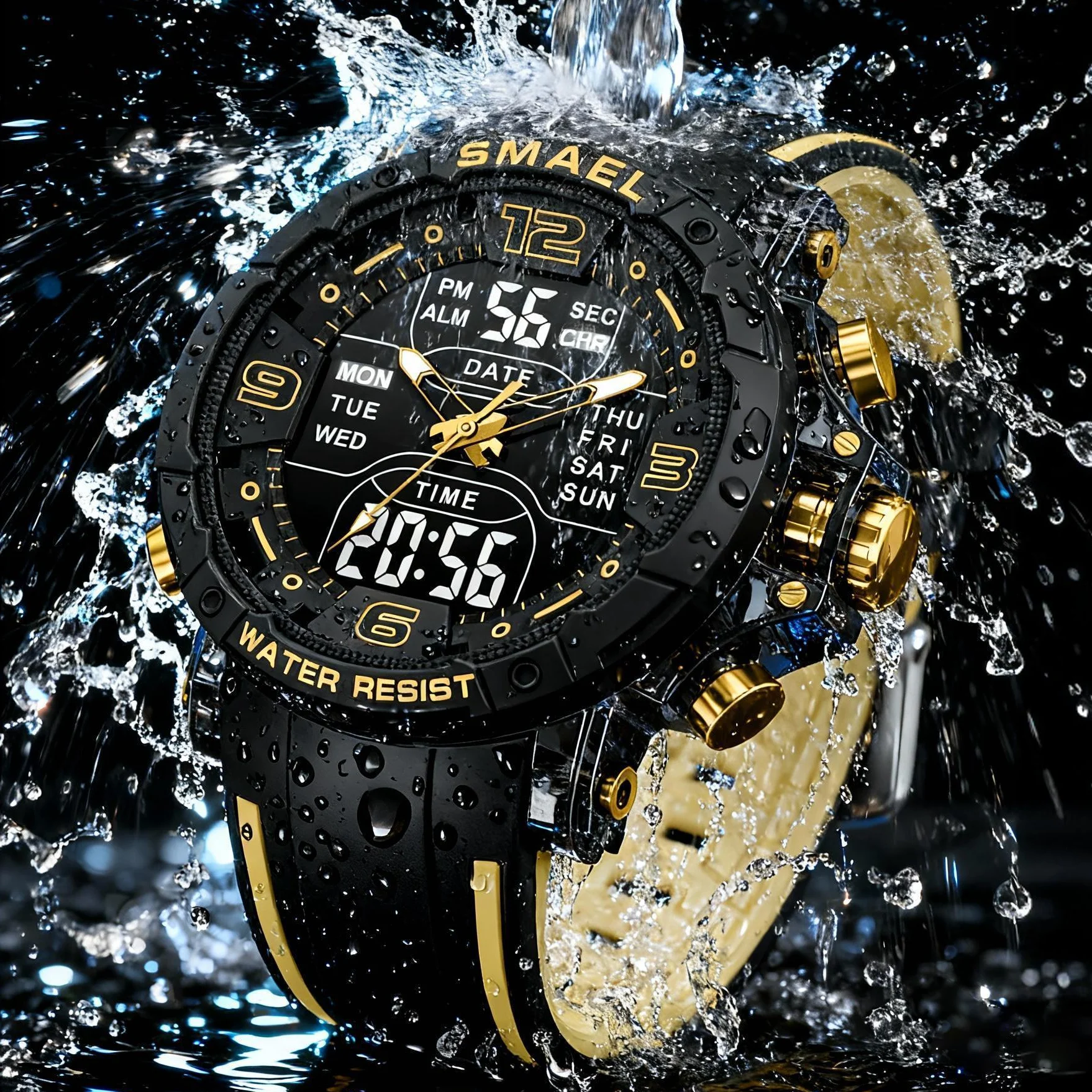 SMAEL 8140 Men's Analog Digital Dual Display Sport Watch - 50M Waterproof LED Backlight Alarm Stopwatch Chronograph Shock Resist