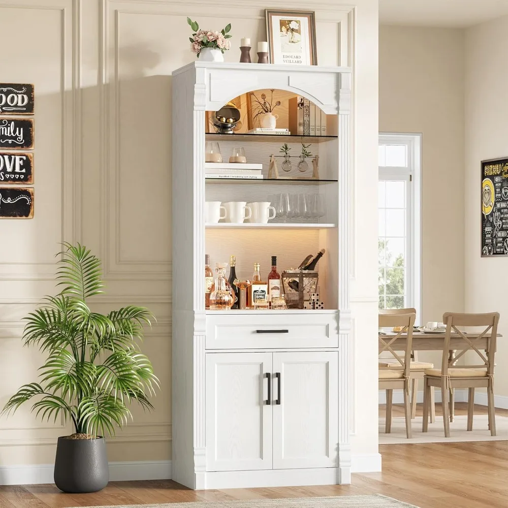 

70.9 Tall Kitchen Pantry Storage Cabinet, Modern Kitchen Hutch Bar Cabinet with Lights, Freestanding Food Pantry