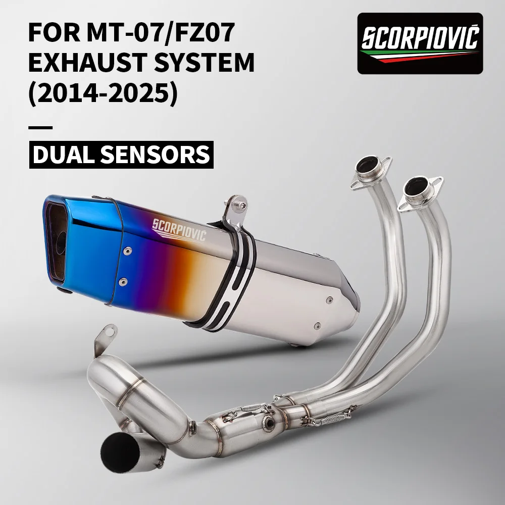 Motorcycle Exhaust full system Stainless Steel Front Link Pipe With 2 oxygen sensors For MT-07 FZ-07 2014 -  2025
