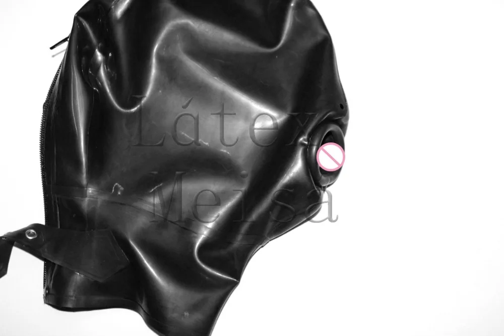 Nouveauté trous de cheveux et bouche roulante design masque de combinaison en latex noir narines ouvertes et bouche de couleur noire unie