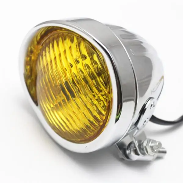 

Classic Chrome Motorcycle LED Headlight Amber Lens Auxiliary Headlamp for Harley Chopper Custom Bike 7 Inch