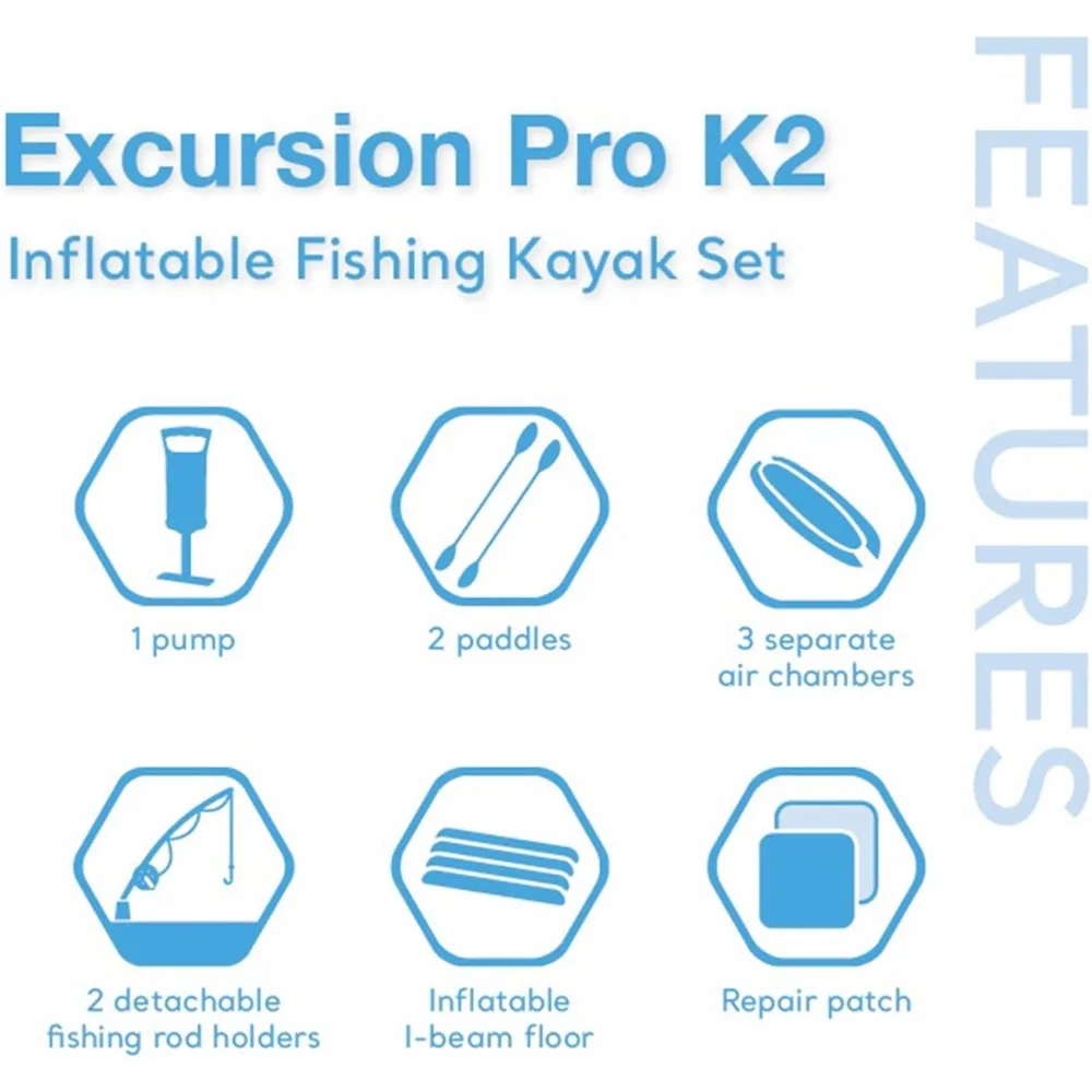 68309EP Excursion Pro K2 Inflatable Kayak Set: Includes Deluxe 86in Kayak Paddles and High-Output Pump image 4