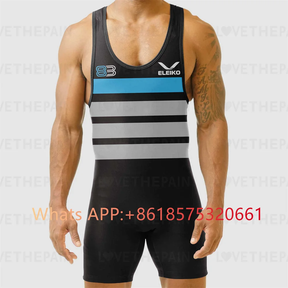 ELEIKO Mens Wrestling Singlet Uniform Advanced Singlets Clothing Train Wrestling Gear Running Speedsuit Sportwear Boxing Tights