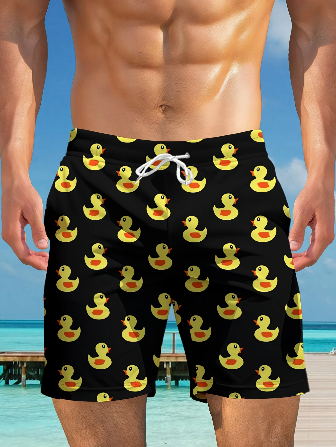 

Быстросохнущие шорты с принтом желтой утки, летние модные шорты для взрослых с 3D-принтом, подходят для спорта на открытом воздухе