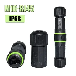 M16 RJ45 Network Waterproof Connector Outdoor IP68 Straight Through CAT5E Cat6A RJ45 Plug Quick Connect Network Joint Adapter