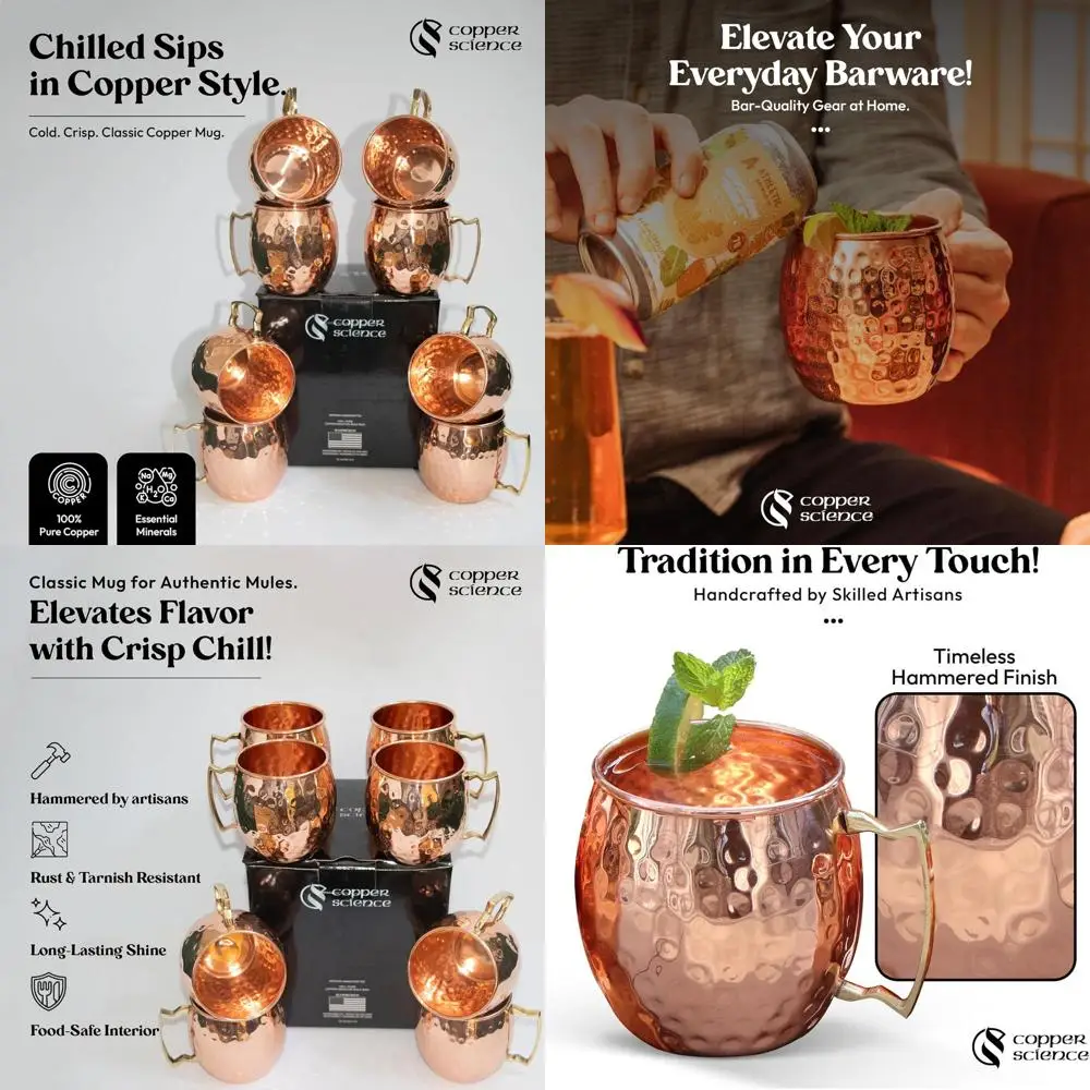 

Набор из 8 медных кружек для Moscow Mule ручной работы — идеально подходит для домашнего бара и кухонных принадлежностей