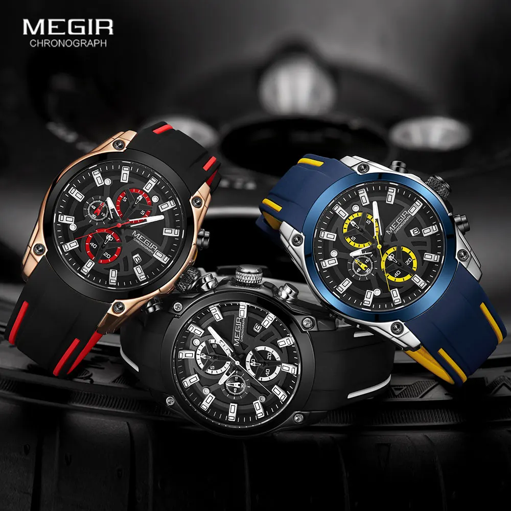 MEGIR Men\'s Military Sport Watches Men Waterproof Fashion Blue Silicone Strap Wristwatch Man Luxury Top Brand Luminous Watch