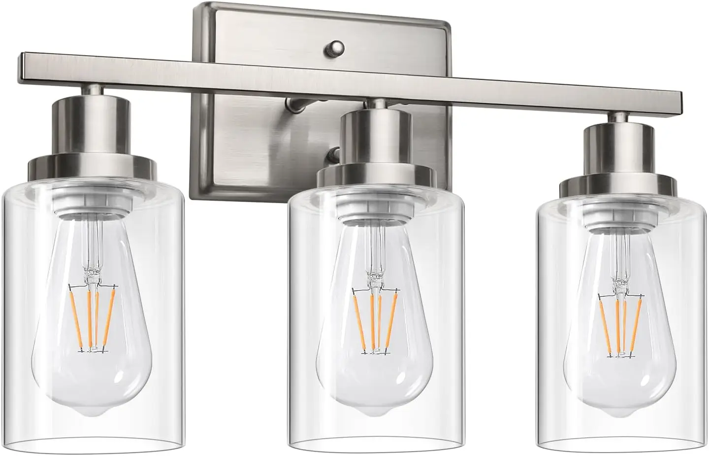 

3-Light Bathroom Vanity Fixture with Clear Glass Shade, Brushed Nickel Wall Sconce for Mirror, Kitchen, Living Room