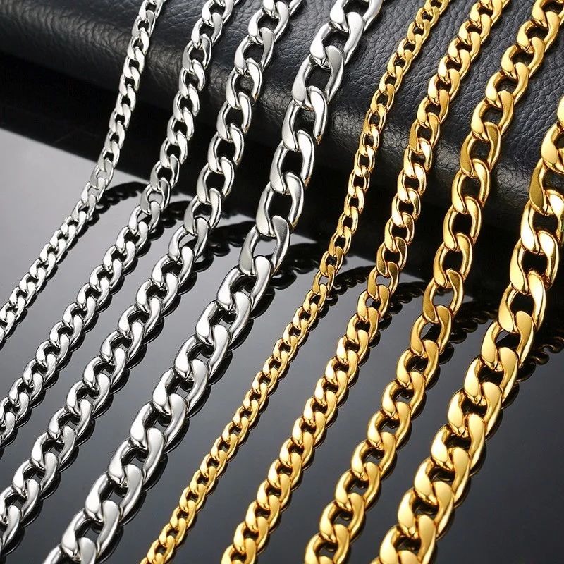 USENSET 4MM 5MM 6MM 8MM Cuban High Quality Stainless Steel Chain Necklace Unisex Collar Necklace Jewelry Waterproof Gift