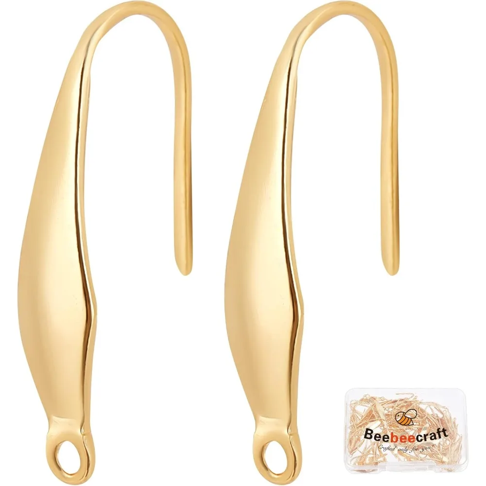 

100Pcs/Box 18K Gold Plated 316 Stainless Steel Earring Hooks Large French Fish Hooks Ear Wires with Hole for DIY making kit