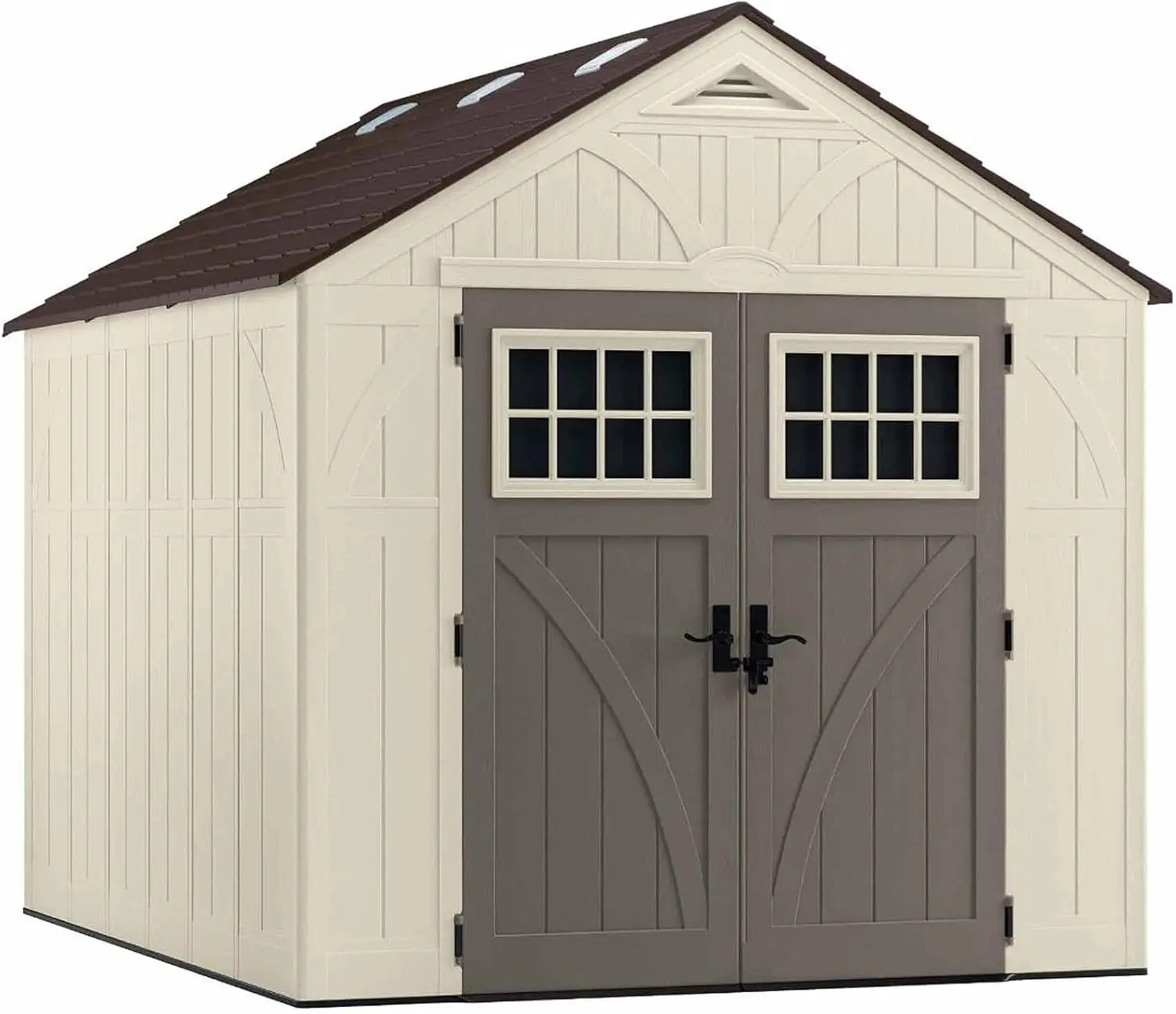 8' x 10' Heavy-Duty Resin Tremont Storage Shed Sand Features a padlock hasp that allows doors to lock securely