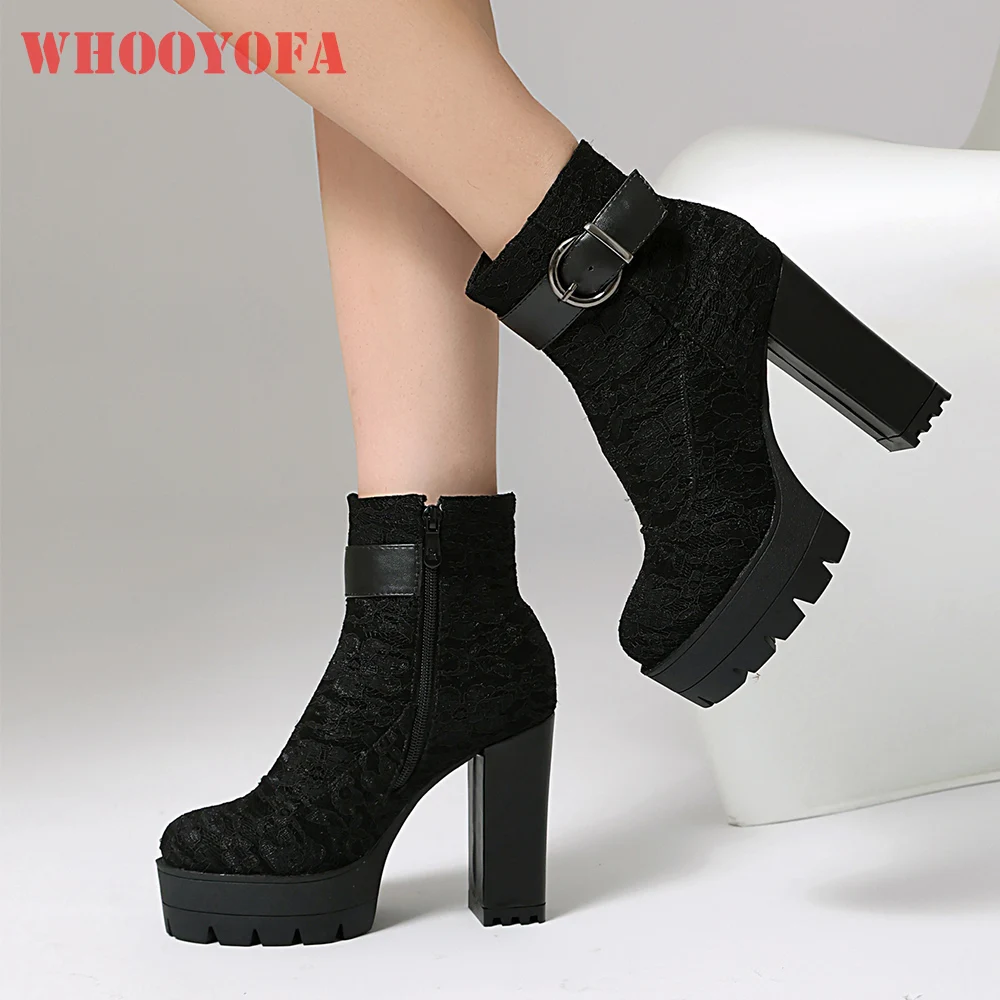2026 Autumn Lolita Women Ankle Platform Booties 11cm Super High Heels Wide Fit Lady Party Shoes Large Size 11 42 47 50