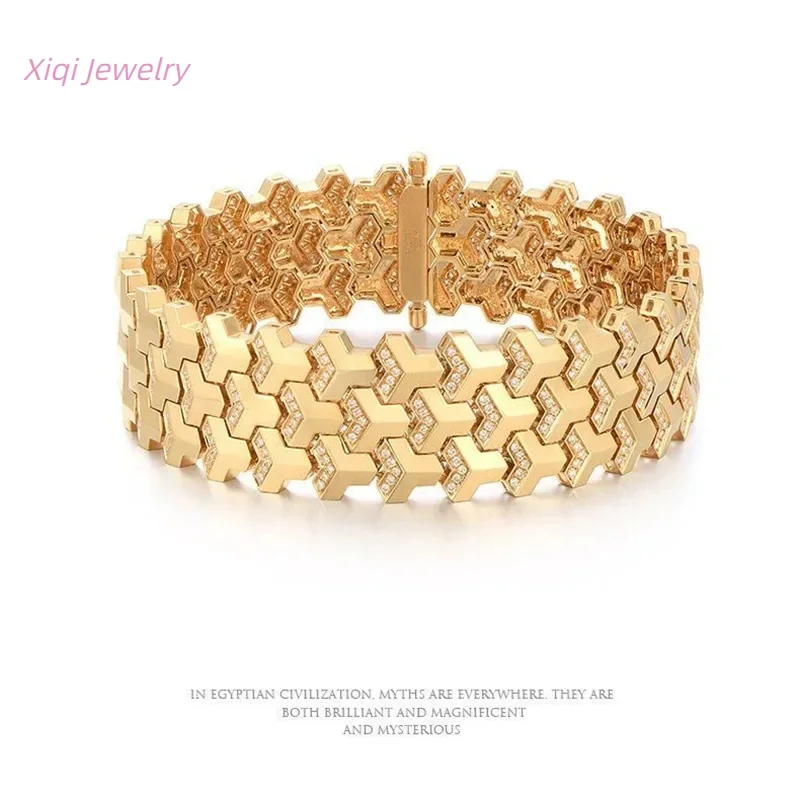 

925 Silver Shanwen, Unisex, Gold, Shiny Luxury Zircon Bracelet, Cuban Chain Bracelet, Light Luxury High-end Jewelry