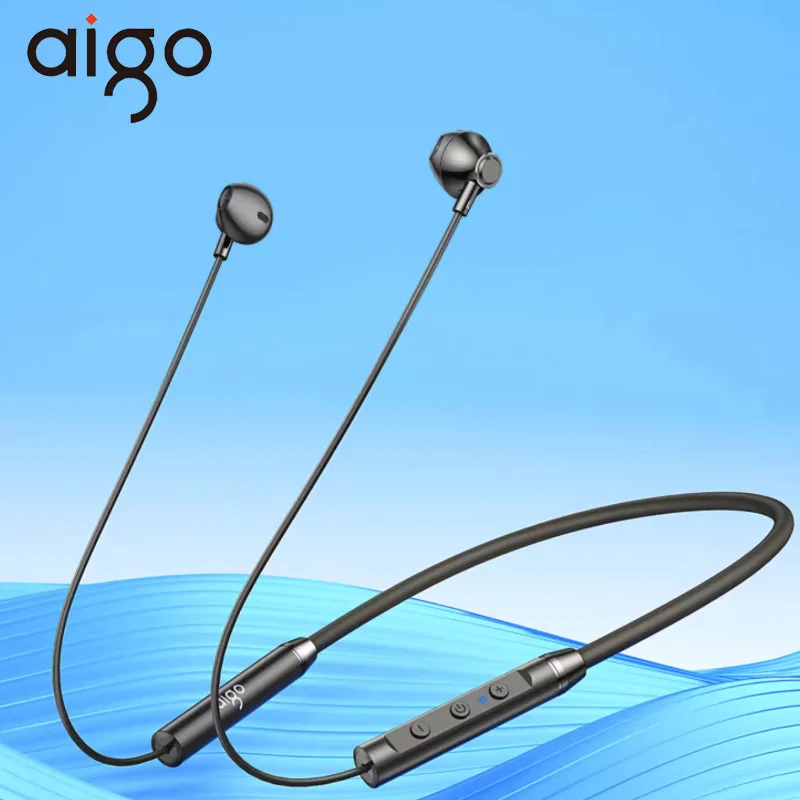 Aigo W01 Neck Hanging Bluetooth Headset Wireless Headphones Sports High Audio Quality Students Men and Women for iPhone Xiaomi