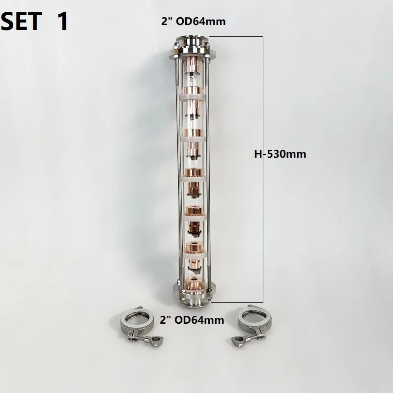 جديد 2 "OD64mm عمود التقطير مع 7 قطعة قسم احترافي نحاسي لتخمير المنزل برج زجاجي عالي الجودة ، لغو لا يزال