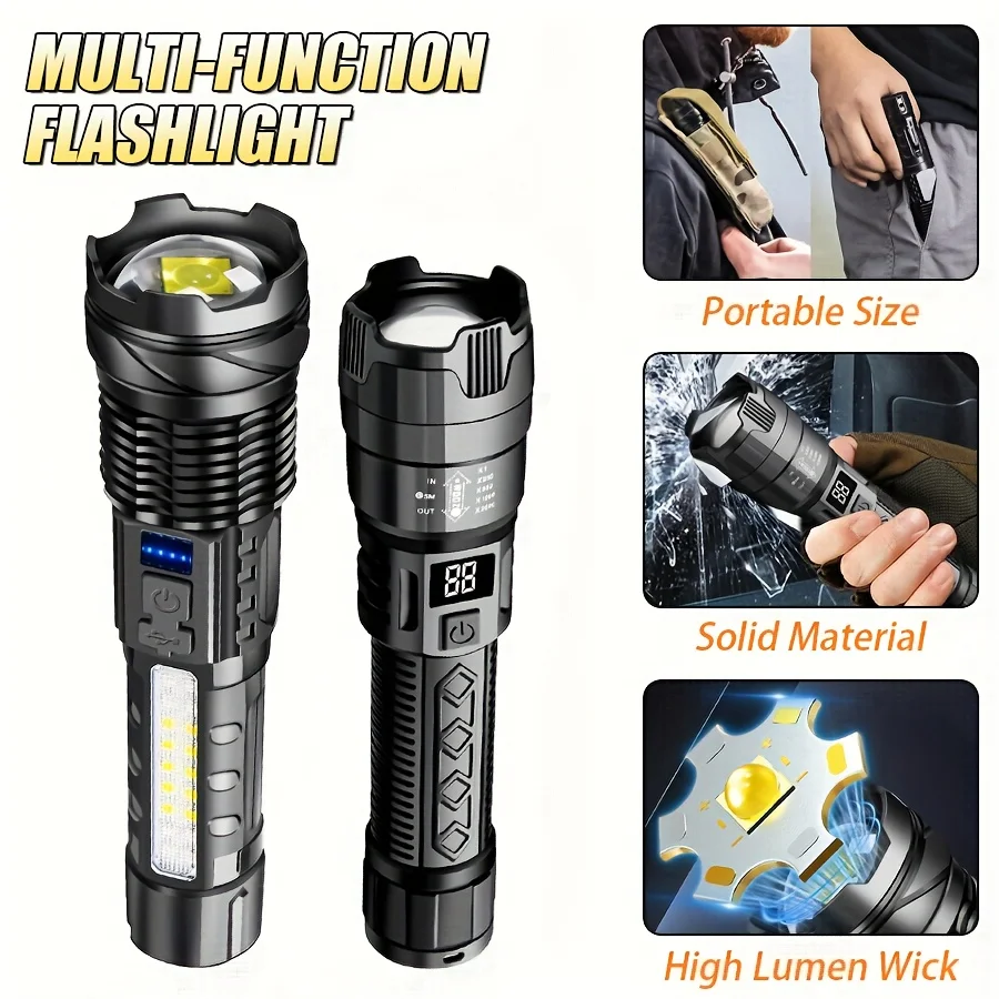 1000LM Ultra Bright LED Flashlight Type-C Rechargeable Long Range Zoom Tactical Torch Outdoor Emergency Camping Fishing Lantern