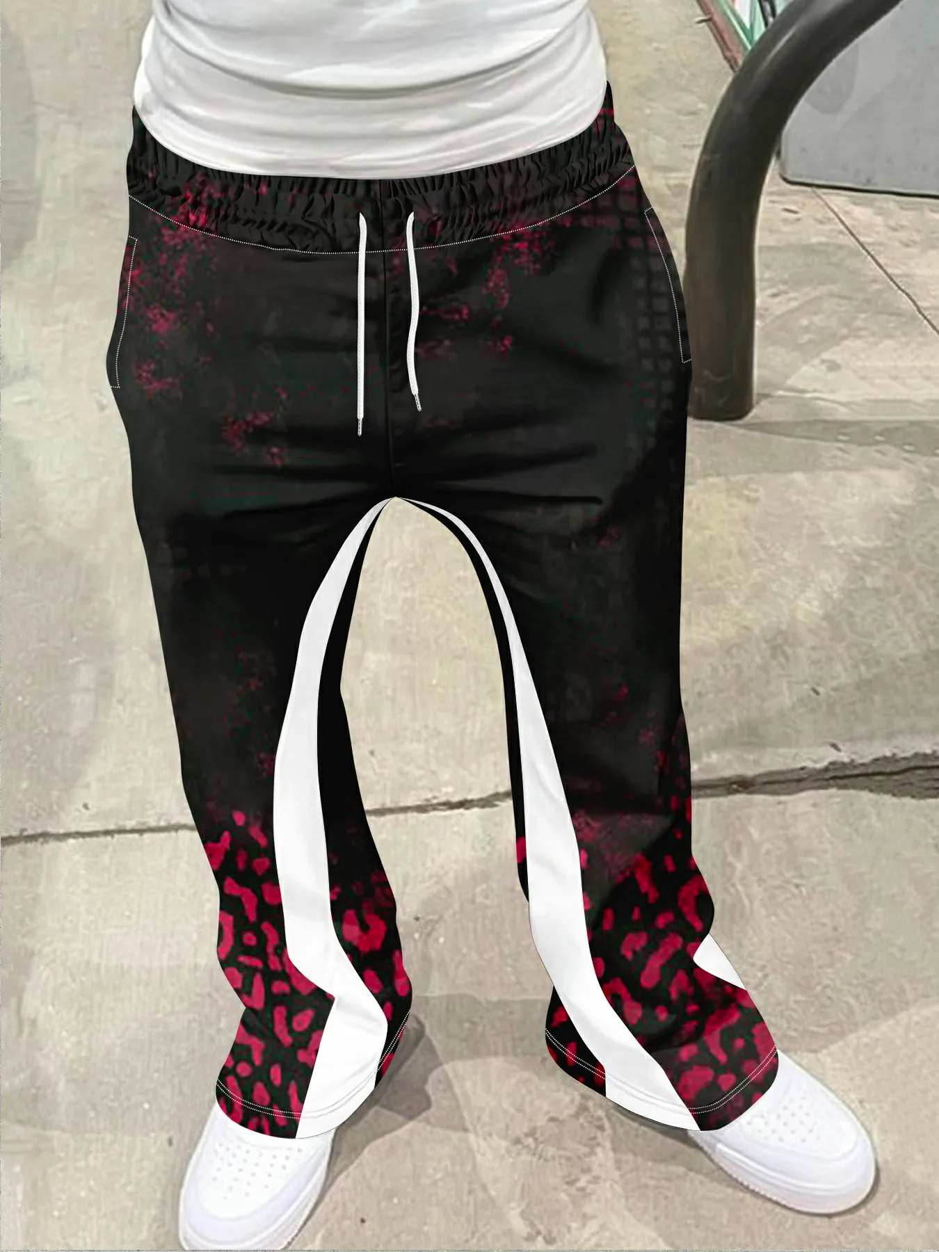 

Мужские повседневные уличные стильные модные модные слегка расклешенные черно-белые спортивные штаны с цветными блоками, мужские брюки