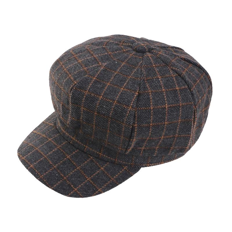 Neue britische Vintage-Newsboy-Mütze mit breiter Krempe, karierte achteckige Baskenmütze, Damen-Malerkappe, elegante Retro-Mütze für den Außenbereich – Detail 11