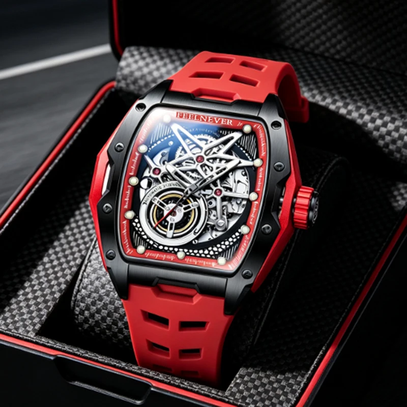 FeelNever Outdoor Casual Sports Mechanical Man Watch 316L Stainless Steel Silicone Waterproof Automatic Movement Watches for Men view 6