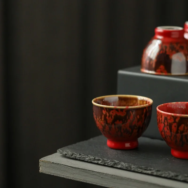 Jingdezhen Kiln Baked High-Foot Tea Cup Ceramic Handmade Master Cup Tea Set Enameled Cast Iron Fire Phoenix Kiln Baked Jian Kiln