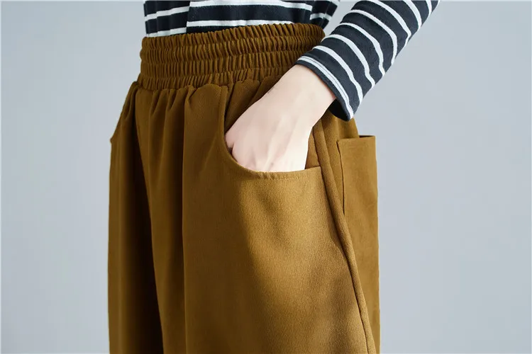 New 2026 Women's Solid Loose Casual Trousers Simple Elastic Waist Wide Leg Harem Pants Versatile Pockets Banana Pants Oversized