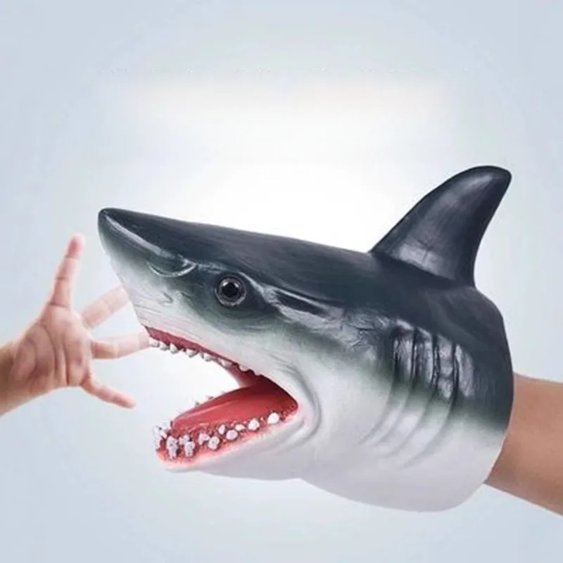 Dinossauro fantoches de mão luvas brinquedos de borracha macia simulação animal tubarão tigre modelos hipopótamo figura para crianças assustando piadas brinquedos