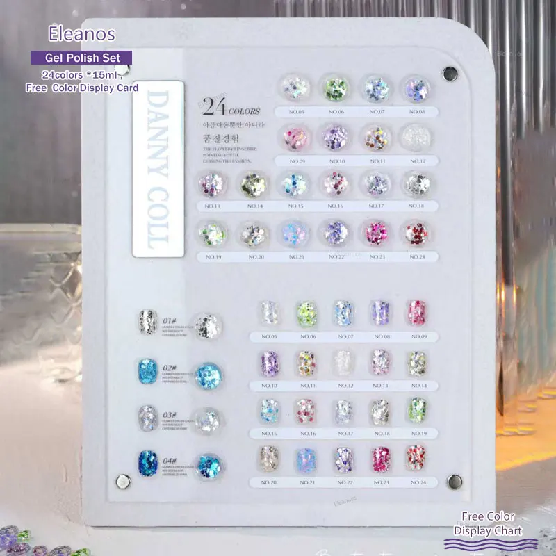 

Shiny 24pcs Glitter Sequins UV Gel Nail Polish Set Spring Summer Color Semi Permanant Soak Off All For Manicure Nail Art Varnish