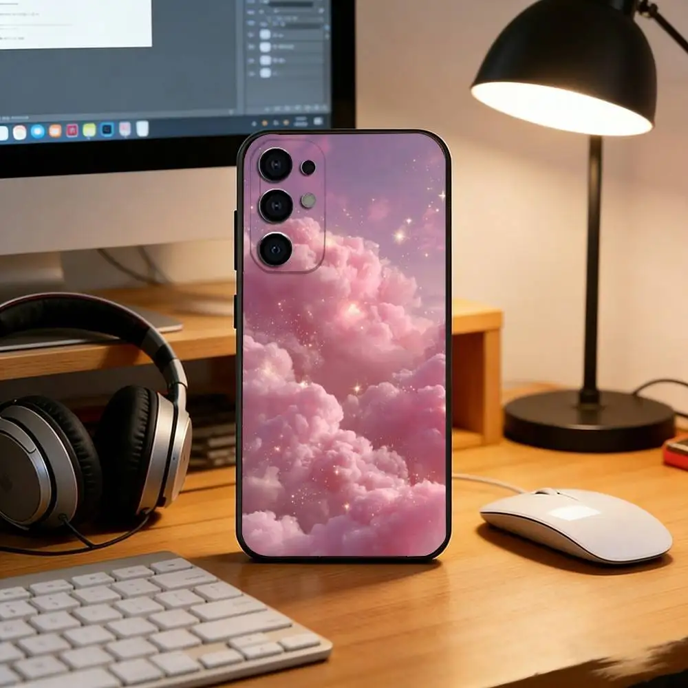 Stylish pink clouds for girls Phone Case Black Silicone Soft For Samsung S25,S24,S21,S22,S23,S30,Ultra,S20,Plus,Fe,Lite