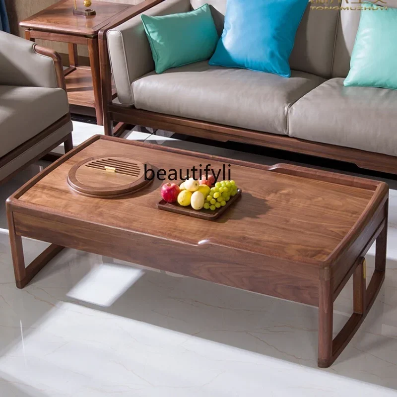 

cc182R1 Living Room Home Long End Table Black Walnut Solid Wood Modern Light Luxury New Chinese Style Tea Table