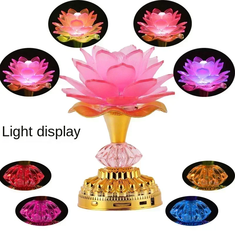 7Color for Lotus Flower Lamp Buddhist Prayer Lamps 52 Buddhist Songs Buddha Music Machine LED Color Changing Temple Light