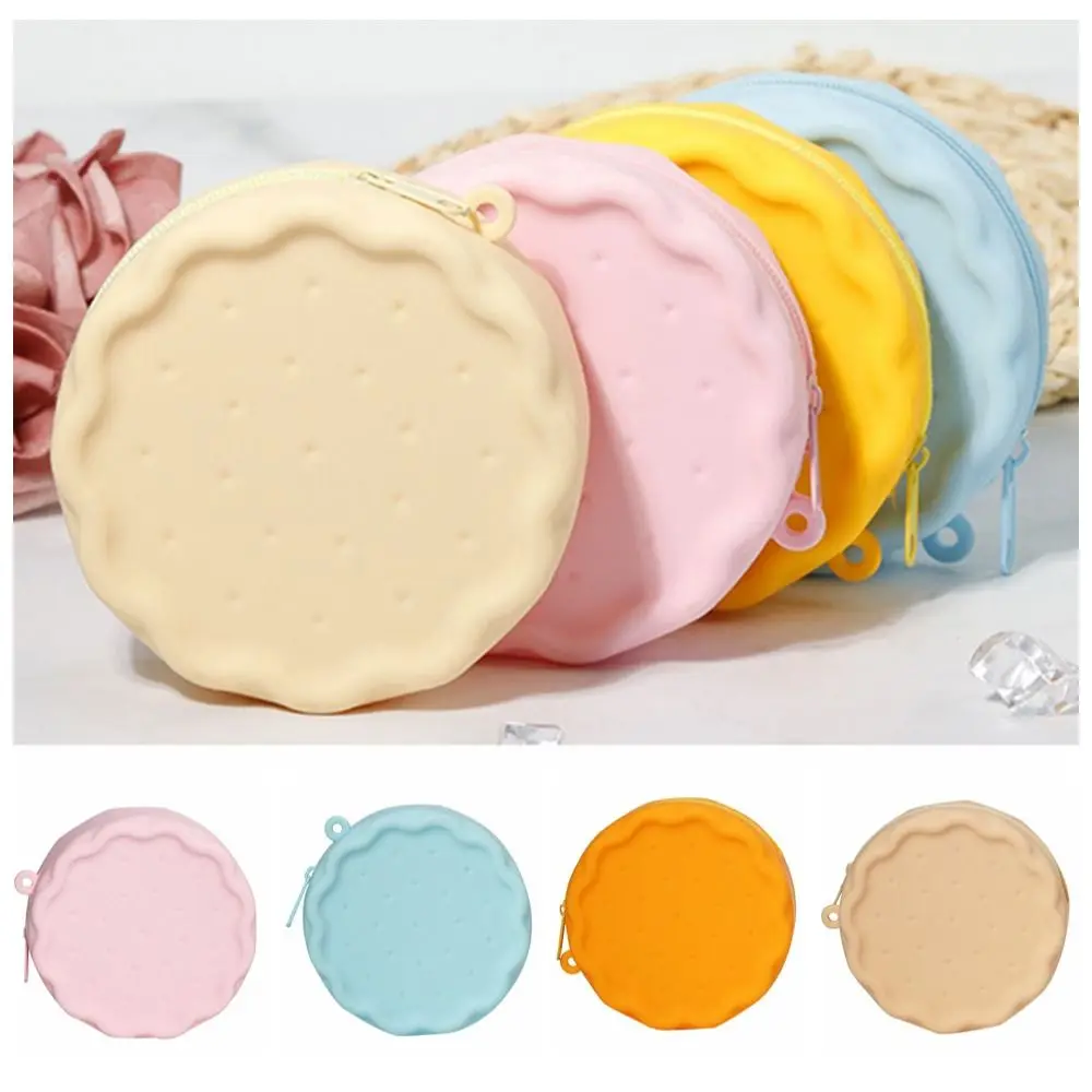 Cute Silicone Biscuit Wallet Biscuit Shape Waterproof Cosmetic Bag Smooth Zipper Macaron Color Earphone Bag Women