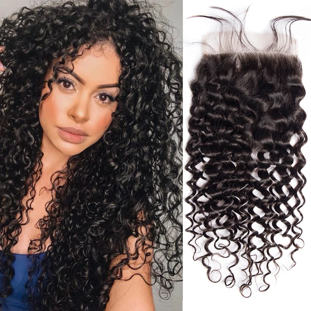 

Волна воды 13x4 Кружева Фронтальная часть 100% человеческие волосы Предварительно выщипанные натуральный цвет Бразильские девственные волосы 4X4 Прозрачная кружевная застежка для Wo