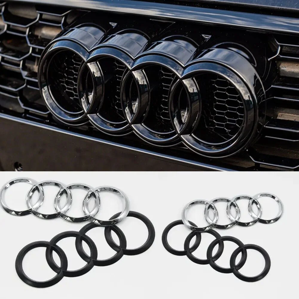 4 Ring ABS Car Hood Front Bonnet Grill Rear Trunk Emblem Logo Badge Sticker Decal For Audi A3 A4 A5 A6 A7 Q2 Q3 Q5 Q8 TT