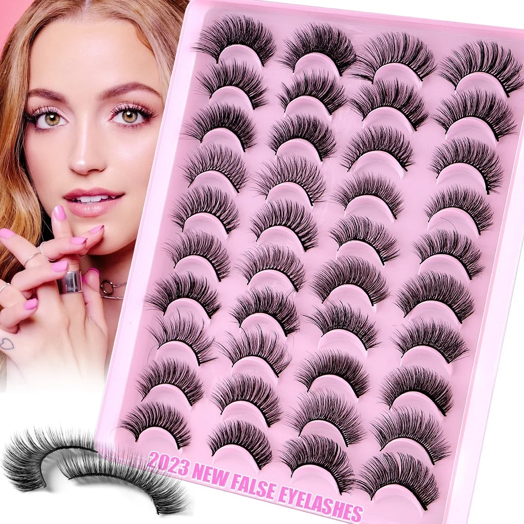 

Thick Natural Curling Mink False Eyelashes Fluffy Soft Light Handmade Reusable 20 Pairs Mix 3D Fake Lashes Strip Dense & Slender