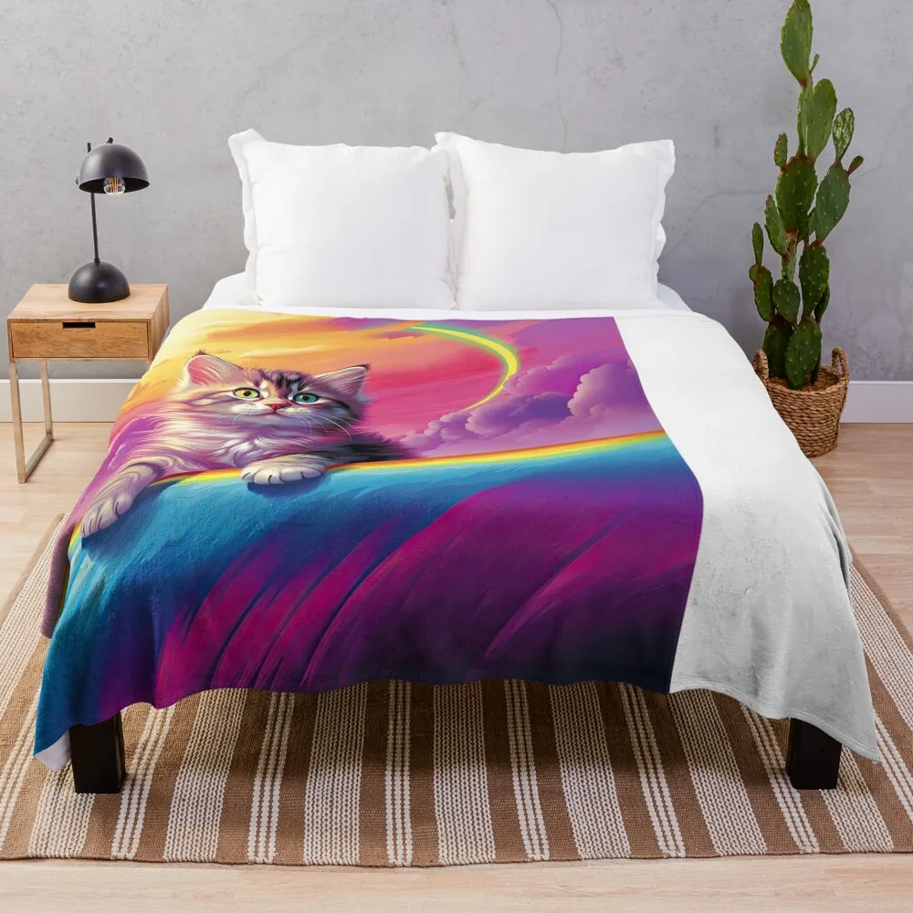 

Y2K Rainbow Maine Coon Brown Stripe Cat Apparel & Accessories Throw Blanket Large Blankets Sofas Of Decoration Blankets