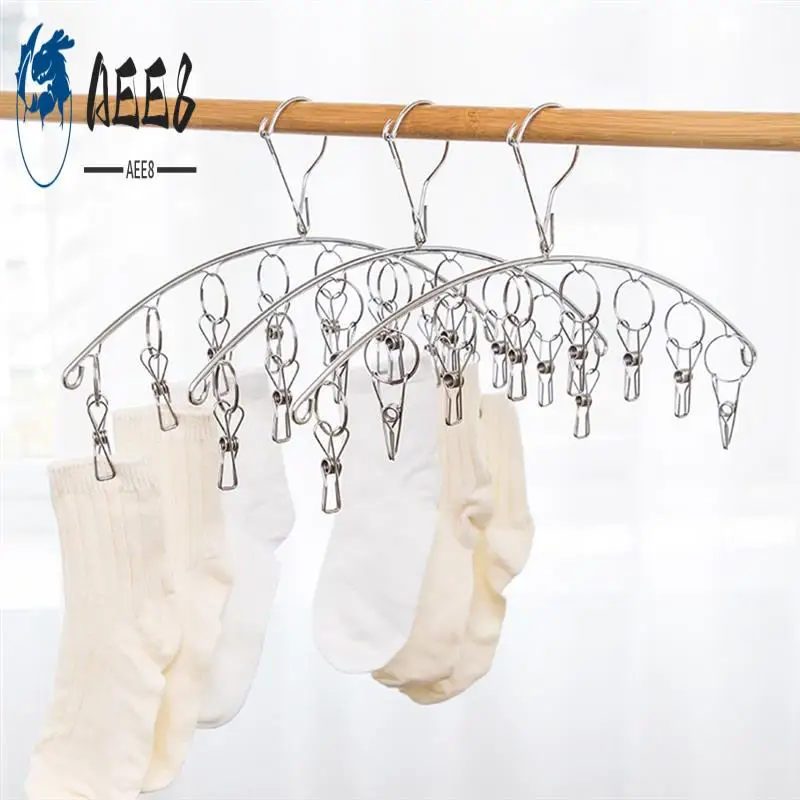 

AEE8-Multi-Functional Stainless Steel Clothes Rack Clothes Rack Household Windproof Underwear Sock Rack Clothes Rack