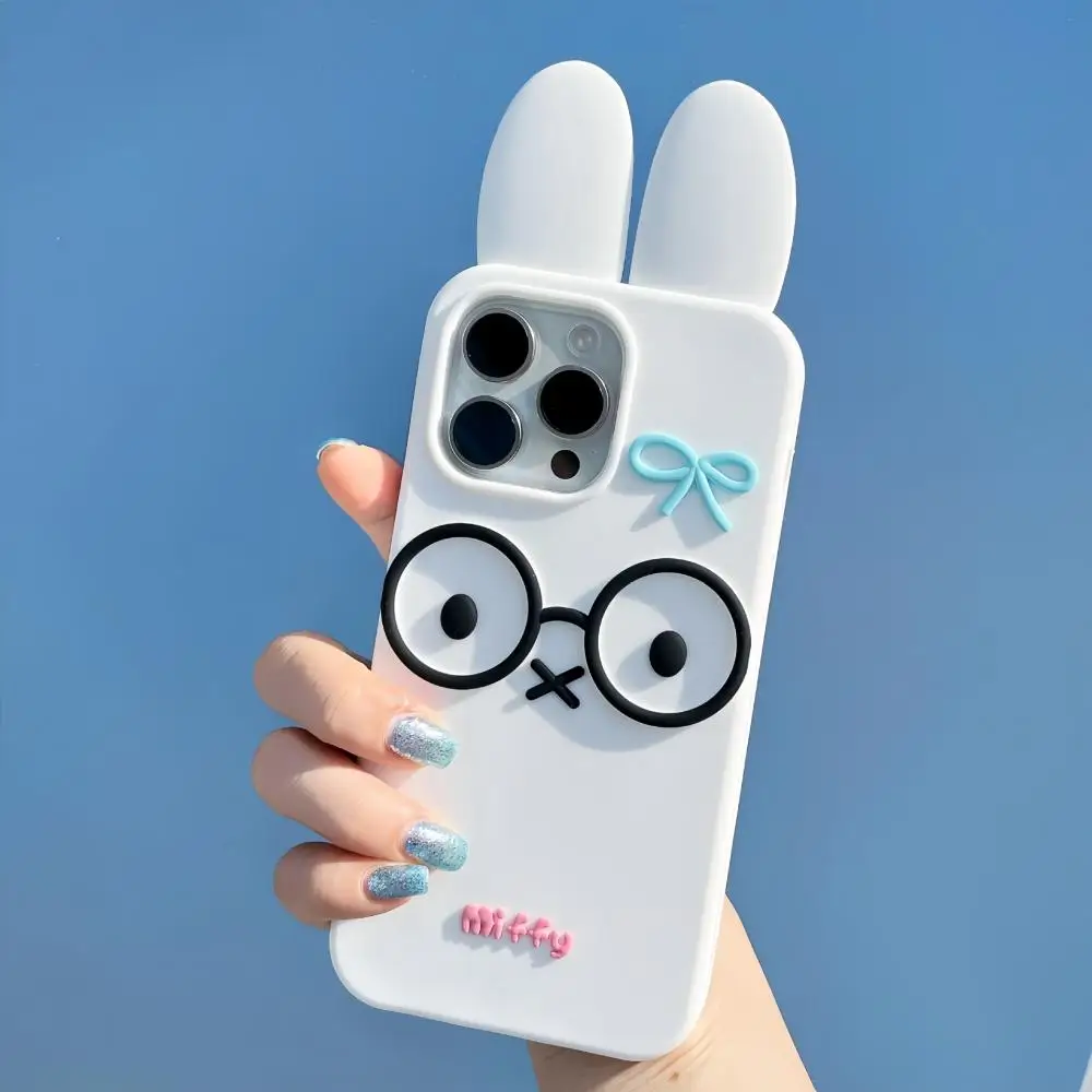 Новый чехол для телефона MIFFY, подходящий для iPhone 13-16, очки Promax, кроличьи уши, мультяшный силиконовый толстый защитный чехол от падения