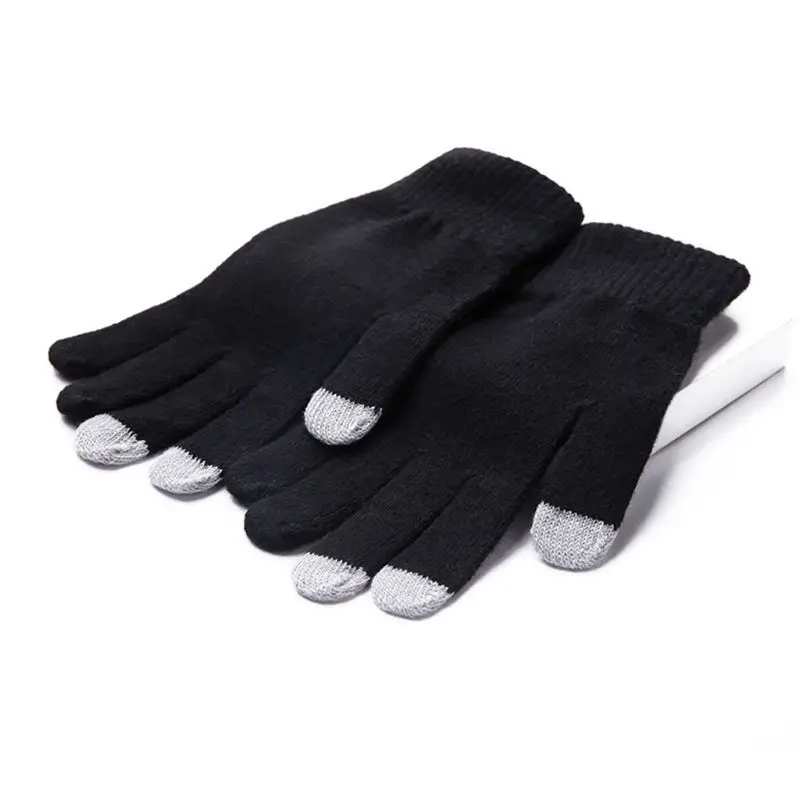 Womens Winter Full Fingered Magic for Touch Screen Gloves Ribbed Knit Elastic Cuff Solid Color Thickened Thermal Ski Mit